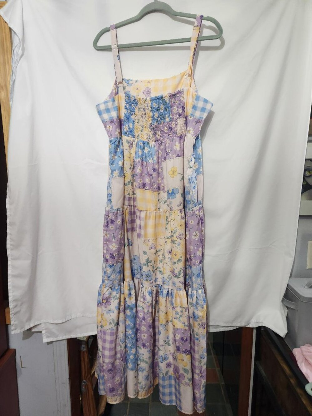 NWOT Patchwork Floral Maxi Dress XL Cottagecore Dress Pockets - Picture 3 of 4